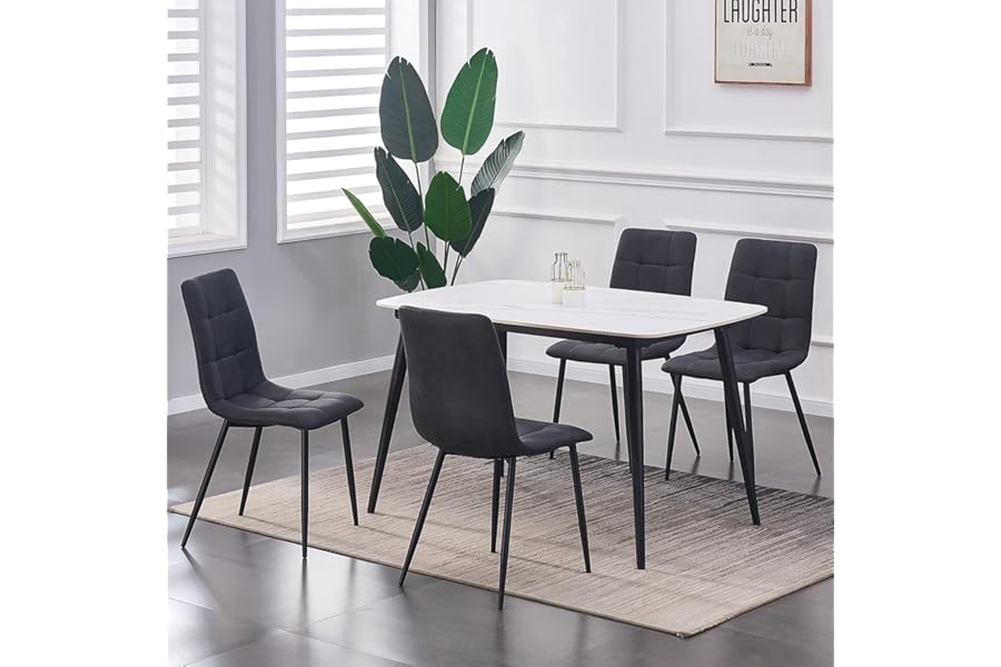 mcc direct Set of 4 Faux Matte Suede Leather Dining Chairs With metal Legs home& restaurants henri [Black*Grey *Light Grey* Pink] (BLACK)
