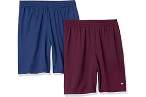 Amazon Essentials Men's Spodenki Performance Tech loose fit (dostępne w wersjach Big i Tall), Pack of 2, Bordowy/Granatowy, L