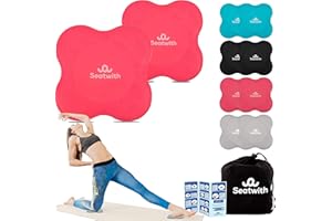 Seatwith Yoga Knee Pads (Pack of 2) - Pilates Cushion with Transport Bag + Training PDF Instructions - Maximum Relief & Support for The Knees, Wrists & Elbows - 8 x 8 inches