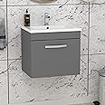 500mm Wall Hung Bathroom Vanity Unit Minimalist Basin 1 Drawer Storage Cabinet Furniture - Indigo Grey Gloss