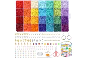 FOENWOEN 28000 Abalorios para hacer pulseras, 17 tipos de perlas accesorios, 2 mm, 28 colores, mini perlas de cristal con 150 letras coloridas para hacer pulseras, kit de abalorios para hacer pulseras
