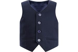 inlzdz Kids Boys V Neck Button Down Tuxedo Formal Suit Waistcoat Vest Single Breasted Wedding Birthday Party Blazer