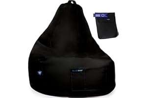 BLUZIMAN® - Pouf Poltrona Sacco Senza Imbottitura, Puf in Ecopelle Prodotta in Europa, Fodera Pouf a Sacco Bambini Adulti, Bean Bag Grande per sedersi, Puffo Salotto (XXL - SENZA IMBOTTITURA, NERO)