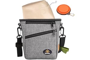 Ownpets Dog Training Pouch, Pet Treat Training Pouch with Collapsible Bowl, Shoulder Strap & Waist Strap, 4 Ways to Wear, Practical Training Bag for Dog Training, Daily Walks - Grey