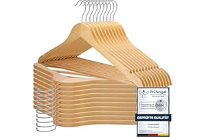 VonBueren 20 x Kleiderbügel Holz | 44,5 x 22 cm je Bügel/Holzbügel | Holzkleiderbügel | 360 Grad drehbar