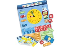 ‎LIKARTO LIKARTO® Lernuhr für Kinder - Kinderkalender - Montessori Magnettafel inkl. 36 Magnete & 20 Übungskarten - Wochentage lernen Kinder - Uhrzeit lernen - Kalender lernen