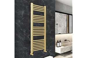 NWT DIRECT 400mm (w) x 1200mm (h) Straight Brushed Brass Heated Towel Ladder Rail Bathroom Radiator - 1637 BTUs