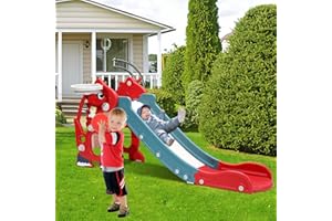 ‎DAROMIGO Daromigo Kinderrutsche, Rutsche 4-in-1,Kinder Fun Slide mit Englisch Frühbildungsgerät und Basketballkorb,Kinder Rutsche für 1-3 Jahre,kinderrutsche Outdoor&Indoor,Rutsche Kinder bis 35KG Rot