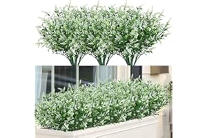 NANQWIN 2022 Upgrade Artificial Flowers,12 Bundles Artificial Shrubs Bushes,Fake Flowers UV Faux Plants,Faux Plants Outdoor - Artificial Outdoor Plants and Flowers for Home Garden Wedding (White)
