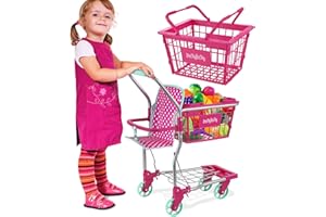 Molly Dolly 2 in 1 Kids Shopping Trolley & Basket Playset - Toy Shopping Cart For Kids