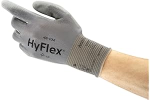 Ansell HyFlex 48-102 Guantes de Trabajo Finos, Alta Precisión Táctil, Forro Elástico con Revestimento de Poliuretano, Protección Multiusos, Bricolaje y Mecánica, Gris, Talla S (12 Pares)