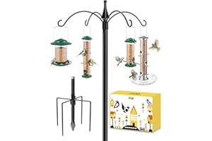 iBorn Bird Feeders Hanging Station 87Inch Wild Bird Feeding Station Stand Heavy Duty For Feeders Hanging, 1 Inch Thickness Pole, 4-Hooks,5-Prong Pole Stabilizer(Bird Feeders NOT Included)
