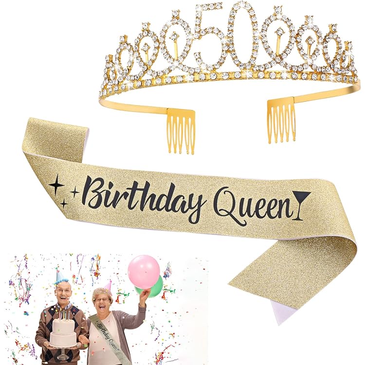 CAVETEE Goldene Krone & Schärpe "I Graduated" - Für Abschlussfeiern, 13 Cm Tiara, 155 Cm Schärpe