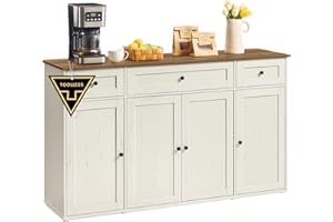 SONGMICS HOME Credenza, Toolless, Tecnologia Senza Attrezzi, Montaggio Superveloce Senza Utensili, Mobile da Cucina con Piano, Buffet, Ripiani Regolabili, Bianco Vintage e Marrone Miele BBK376WJ02