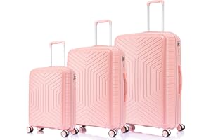 DK Luggage Hard Shell PP Suitcase 4 Wheel Spinner Luggage (Light Pink, Set of 3 (L+M+C))