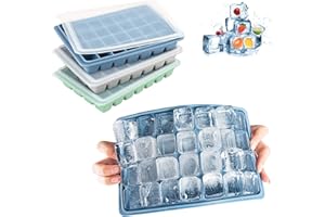 LessMo Bac à glaçons, 3 PCS pour glaçons en Silicone avec couvercles Anti-éclaboussures,Flexibles, Faciles à Extraire des Glaçons, Convient pour Les Cocktails, Le Whisky (Coloré)