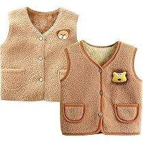 AOOPOO 2 Pezzi Gilet In Pile Per Bebè Bambini Lana D'agnello Autunno Inverno Bambina Senza Maniche Con Bottoni A Pressione Giacche Ragazzi Ragazze Caloroso Capispalla Cardigan Top Con Motivo - 6