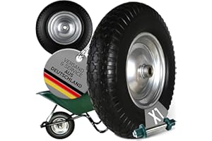 FROSAL PU Schubkarrenrad 400 mm pannensicher – Ersatzrad 4.80/4.00-8 mit 20 mm Achse – Ø ca. 380–400 mm, Breite ca. 100 mm, Stahlfelge silber mit Kugellager