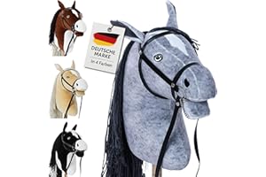 Hoofly® Hobby Horse Grau (Schimmel) - Großes Steckenpferd für Kinder A3 mit Schraubstab/Horsing Hobby Horse Pferde Set mit Trense in 4 Farben/Steckenpferde Stockpferd mit Zubehör Hors