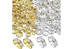 HXLJHALG 400Pcs 8mm Sparkling Crystal Spacer Beads, Gold/Silver Plated Rondelle Spacer Beads Crystal Rhinestone Loose Beads for Jewelry Bracelets Making Craft