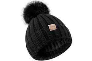 Tontuland Kinder Winter Warm Pompom Hut Fleece gefüttert Stricken Beanie für Kinder im Alter von 3-9, perfekt für Jungen und Mädchen