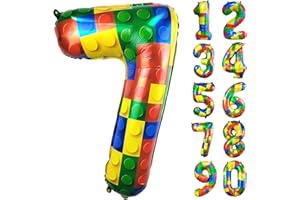 CHANGZHONG® Baustein Geburtstag Ballon Zahl 7 in Farbe Riesen Folienballon Mylar luftballon für Mädchen Jungen Geburtstag Party Dekoration Supplies