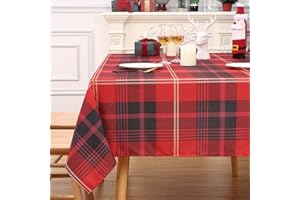 HAPTEROUSE Świąteczny obrus w kratkę z kratką wodoodporny obrus do dekoracji bożonarodzeniowej zmywalny obrus do kuchni, duży świąteczny obrus czerwony, 137 x 250 cm