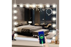 Saihemei Makeup Vanity Mirror with Lights, Large Hollywood Mirror with 17 LED Dimmable Bulbs 3 Lighting Modes(warm/natural/cool) Touchscreen Control for Bedroom Dressing Table