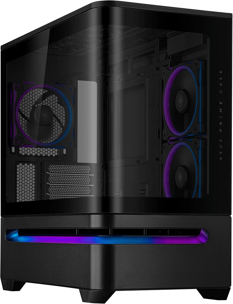 ASUS PRIME AP202 TG ARGB Siyah mATX Bilgisayar Kasası | TG Kompakt mATX Uyumlu, Kavisli Cam Paneli