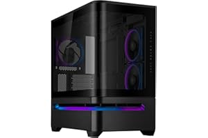 ASUS Prime AP202 ARGB mATX PC Gehäuse (gebogenes Panorama Glaspanel, Aura Sync ARGB, GPU bis zu 420 mm, Installation von bis zu neun 120-mm-Lüftern, patentiertes Airflow-Design, Slot-Vent, Schwarz)