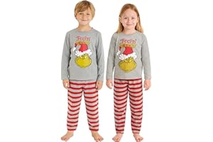 UNITED LABELS The Grinch Pigiama per ragazze e ragazzi – Set pigiama a maniche lunghe con pantaloni grigio/rosso
