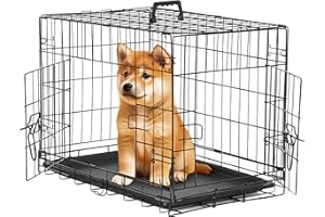 Simple Deluxe 24-Inch Small Dog Crate with Divider, Double Door Folding Metal Wire Cage with Leak-Proof Plastic Tray, Portable Pet Kennel for Indoor, Outdoor, and Travel