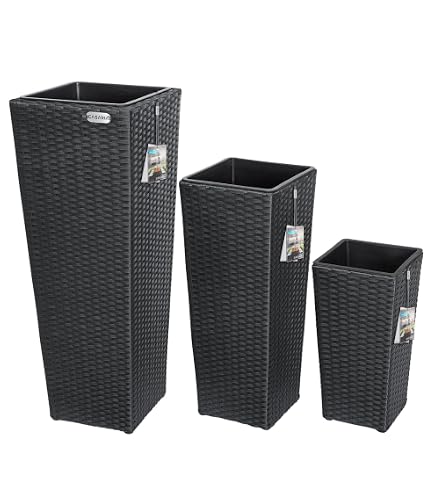 Blumenkübel Rattan-Optik – Ca. 11,5 L, Mit Einsatz, Beige/mocca, Wetterfest, Für Innen & Außen