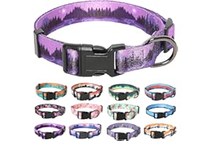 HEELE Dog Collar Medium Multi-Colour Patterned Soft Comfy Dog Pet Collars Easy Adjustable Collar for Small Medium Dogs Indoor Outdoor Activities, Purple, M