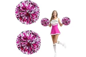 GIUSOBG Pom Pom Cheerleader Pompon Pom Pom In Lamina di Metallo 2 Pezzi Pom Pon di Squadra Cheer Leader Poms Pom Cheerleading Pom Dance Pom Giochi Sportivi Spirito di Squadra (Argento rosso rosa)