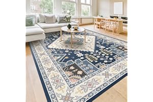 HOMFINE Vintage In-& Outdoor Tappeto-Camera da letto Tappeto Soggiorno Morbido Tappeto Sala da pranzo Antiscivolo Antimacchia Tappeto Sottile Lavabile in lavatrice Tappeto, Marino Blu, 200 x 300 cm