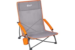 Portal Sillas de playa plegables bajas, ligeras, portátiles para adultos, asiento de playa plegable, camping, festival, picnic, silla plegable al aire libre con portavasos, respaldo de malla,