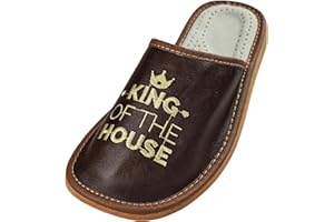 APREGGIO Męskie kapcie – ręcznie wykonane z naturalnej skóry z haftem piwnym, solidna podeszwa, rozmiar 40-46