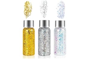 GOTANC Glitter Corpo, 3 Colori Glitter Body Gel, Glitter Gel Viso per Unghie, Occhi, Labbra, Capelli, Corpo, Chunky Glitter Gel per Musica, Festival, Feste in Maschera, Halloween Party