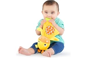 Bright Starts, Pluszowa zabawka i pomoc w ząbkowaniu, żyrafa - z materiału trzaskającego do przytulania, gryzienia i zabawy, żółta, 12348