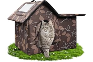 WHDPETS Niche pour Chat Exterieur, Cabane Chat Exterieur Facile À Laver Pliable avec, avec Coussin Amovible Niche D'extérieur pour Chats pour Animaux Domestiques Errants (Marron)