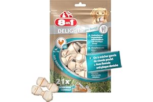 8IN1 8 in 1 Delights Dental XS - Os de bœuf à Mâcher pour Chien de Petite Taille - Enrichi en minéraux - Viande à cœur - Prodental Limite le Tartre - Sans céréales Colorant Arôme Artificiel - 21 pièces