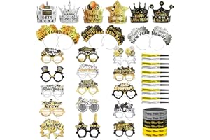 DPKOW 45pcs New Year Party Accessories Kit Black Gold Sliver New Year Glasses New Years Eve Party Hats Happy New Year Headband Wristbands Party Blowers for Kids Adults New Year Eves Decorations 2026
