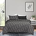 Hafaa Double Duvet Set Soft Printed Bedding Set Brushed Microfiber Duvet Cover with Pillowcases (Black and Grey Wave 200x200 CM)