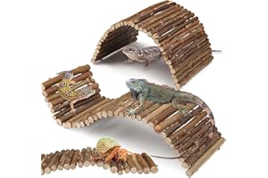 QUOZUO 2PCS Reptile Hideout Hermit Crab Bendable Wooden Bridge, Hermit Crab Hideout Climbing Toys, Reptile Tank Habitat Decor Wooden Hiding Hut for Hermit Crab Lizards Mouse Spiders (medium and small)