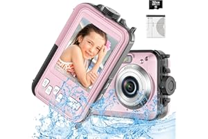 YISENCE Appareil Photo Etanche Numérique 10FT 1080P Full HD 30MP Caméra étanche 16X Zoom Anti Shake Appareil Photo pour Enfants (Rose)