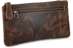 moonster Leather Pencil Case Pouch, Handcrafted Leather Pen Case with Zipper That’s Made to Last - Elegant & Practical Brown Leather Pencil Cases for Adults, Unique 20x10cm Design with Side Pocket