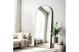 COFENY Bogen Ganzkörperspiegel, 165 × 60 cm Standspiegel mit Schwarzer Rahmen, Groß Wandspiegel zum Stehen, Anlehnen oder Hängen, Bodenspiegel für Schlafzimmer, Wohnzimmer