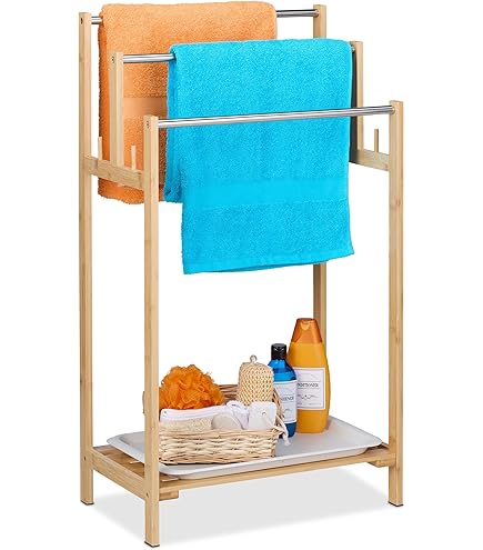 Porta Asciugamani Da Terra In Bambù - 85 Cm Di Altezza, Design Naturale - Foto 9