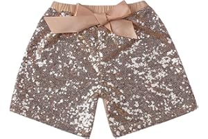 De feuilles Kids Toddler Girls Sequin Shorts Elastic Waist Sparkly Glitter Short Pants Birthday Party Summer Shorts with Bow Knot
